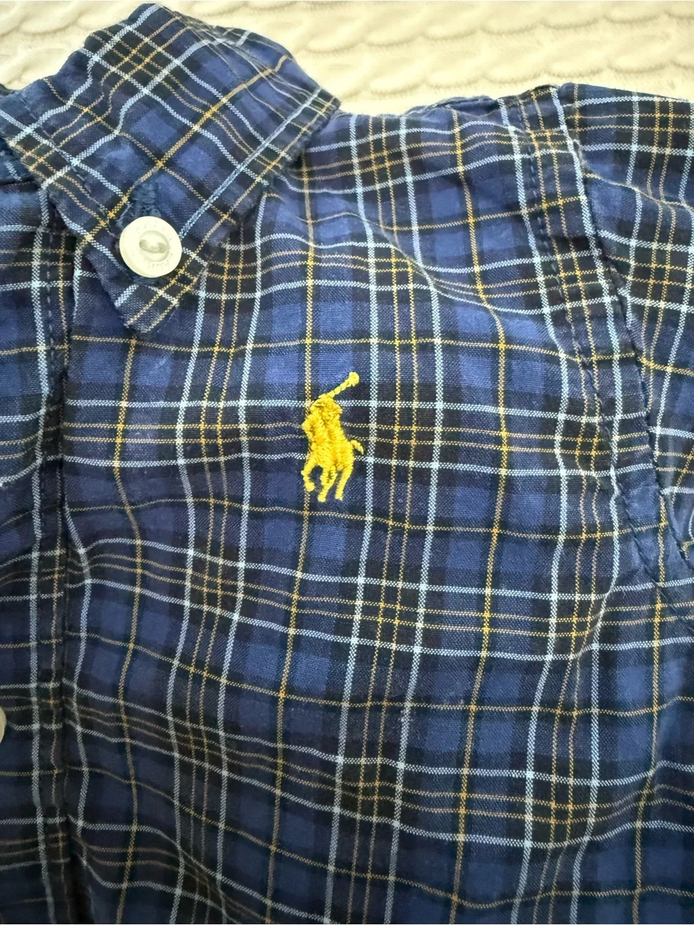 Ralph Lauren Boys Navy & Yellow Plaid Button-Down Shirt